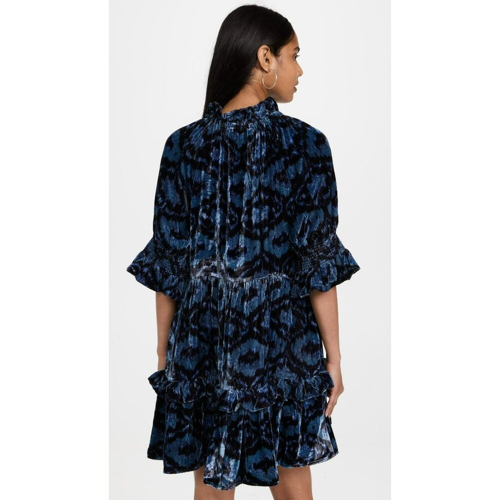 NEW Figue Navy Blue Velvet Burnout Boho Print Romantic Whimsigoth Mini Dress - Picture 5 of 11